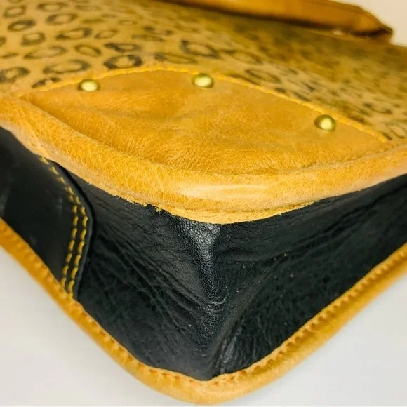 Vaan & Co Jade Mixed Animal Print Suede and Leather Up Cycled Messenger …